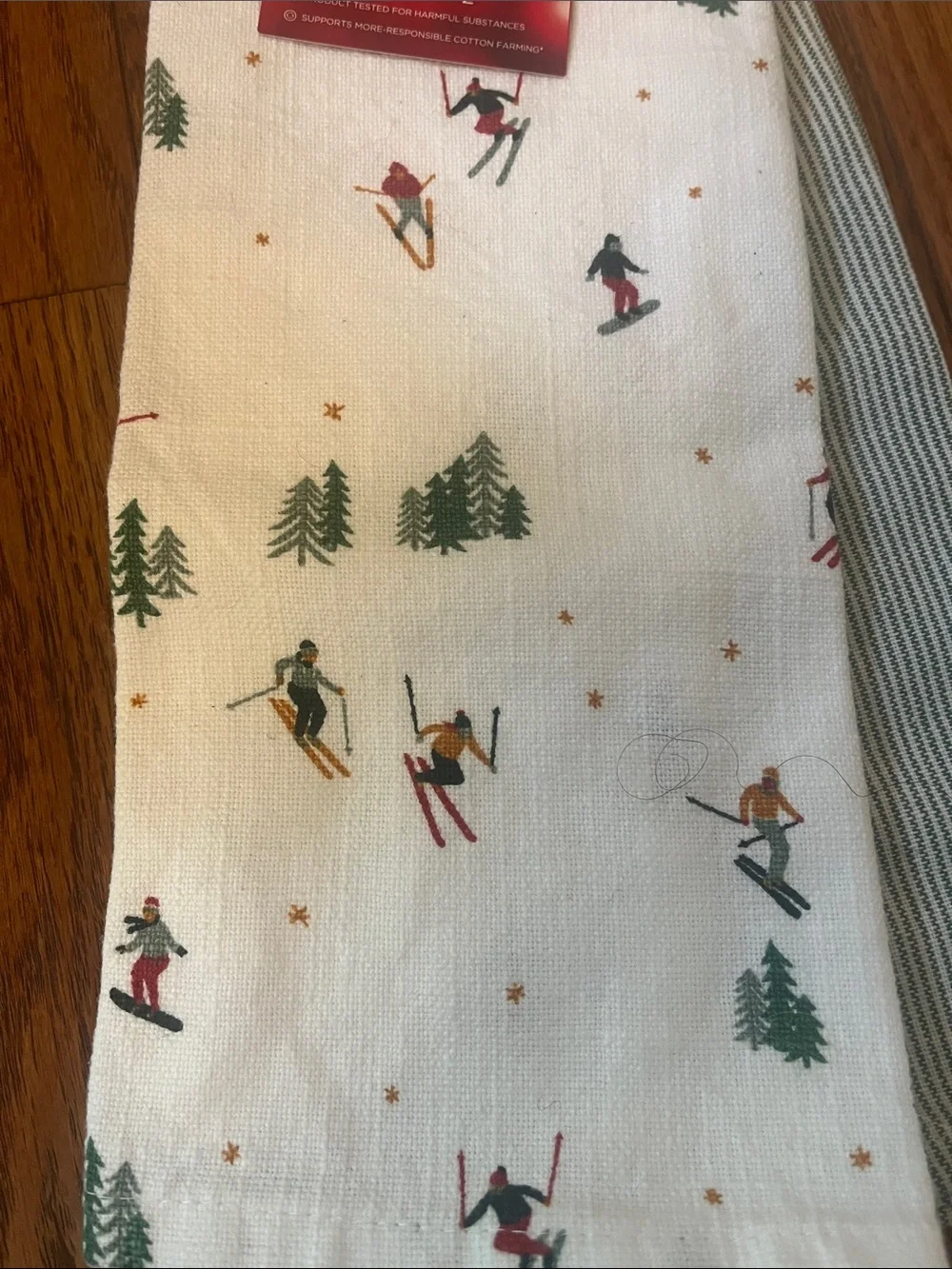 St Nicholas Square Kitchen Towel Set of 2 Skier & Blue Stripes 15